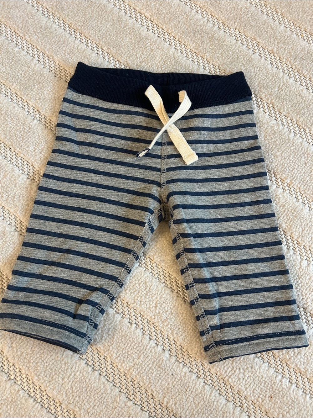 GAP Navy and Gray Striped Knit Leggings with Cream Drawstring